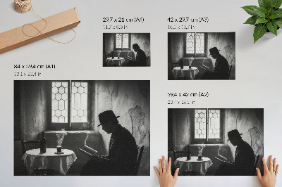 Vintage poszter Fekete-fehér hangulat, férfi egy könyvvel, klasszikus elegancia