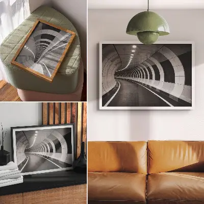 Poszter modern geometrikus térbeli alagút mintával