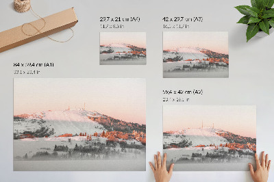 Poszter nyomtatás Téli táj rózsaszín és fehér árnyalatokban
