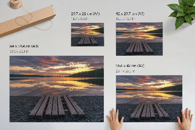 Poszter Tó a naplementében, a fa meleg színei