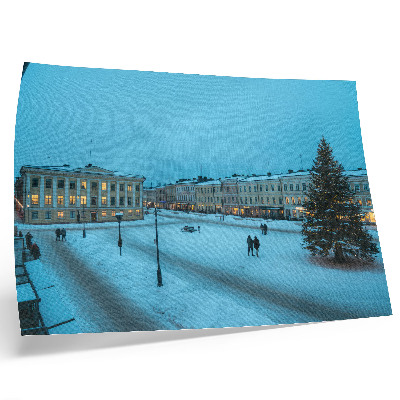 Vintage poszter Téli táj, klasszikus építészet, karácsonyi hangulat