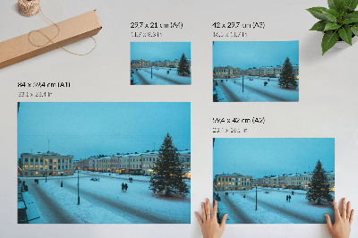 Vintage poszter Téli táj, klasszikus építészet, karácsonyi hangulat