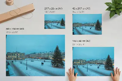 Vintage poszter téli táj klasszikus építészettel és karácsonyi hangulattal