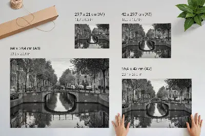 Vintage poszter fekete-fehér hidak és csatorna városi tér mintával