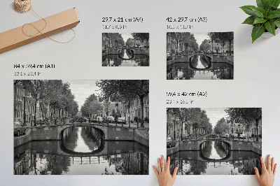 Vintage poszter Fekete-fehér hidak és csatorna városi tér