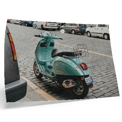 Poszter nyomtatás Vintage robogó macskaköves utcában városi háttér