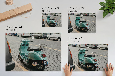 Poszter nyomtatás Vintage robogó macskaköves utcában városi háttér