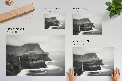 Vintage poszter Békés táj vízeséssel és hegyekkel