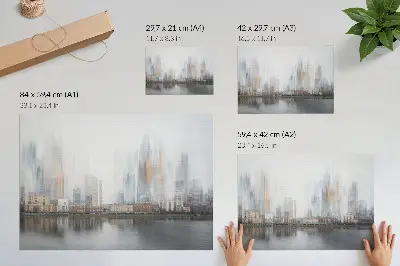 Vintage poszter ködös városi táj pasztell színekkel és tükröződéssel