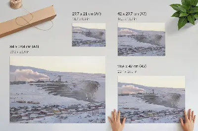 Poszter téli táj dombokkal és kéménnyel