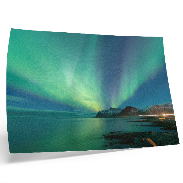 Vintage poszter Aurora Borealis a tenger felett, varázslatos hangulat