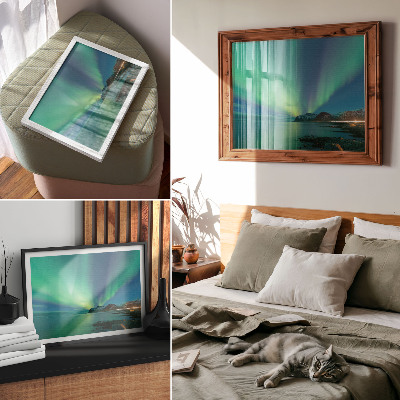 Vintage poszter Aurora Borealis a tenger felett, varázslatos hangulat