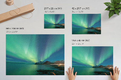 Vintage poszter Aurora Borealis a tenger felett, varázslatos hangulat