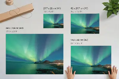 Vintage poszter északi fény a tenger felett, varázslatos hangulat