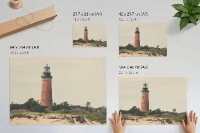 Világítótorony és homokos part vintage poszter a természet harmóniája mintával