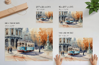 Poszter Vintage városi villamos akvarell elegancia