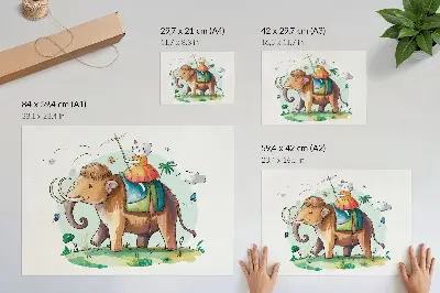 Poszter macska és mamut fantázia témájú természet varázslat illusztráció