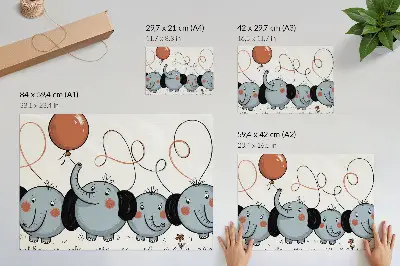 Vintage poszter elefántok lufikkal, tisztaság, móka és öröm témával
