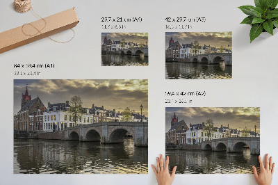 Poszter nyomtatás Egy bájos város este, lámpásokkal megvilágítva