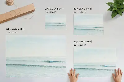 Poszter óceán hullámai szörfös nyugodt minimalista stílusban