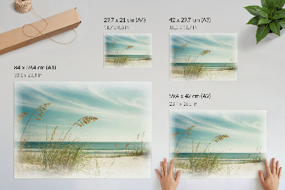 Vintage poszter Strand fű óceán ég béke