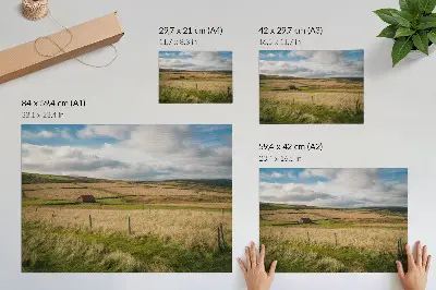 Vintage poszter festői táj természet házikó mintával