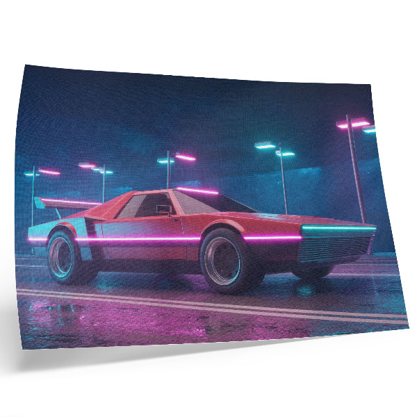 Vintage poszter Retro autó neonfényes városi környezetben