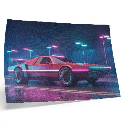 Vintage poszter Retro autó neonfényes városi környezetben
