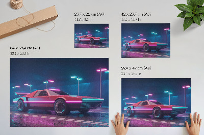 Vintage poszter Retro autó neonfényes városi környezetben