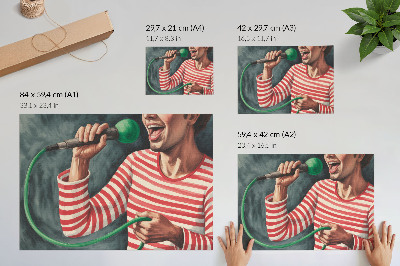 Poszter nyomtatás Piros csíkos ing, zöld mikrofon