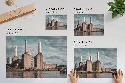Vintage poszter Egy lenyűgöző épület kéményekkel a folyó felett