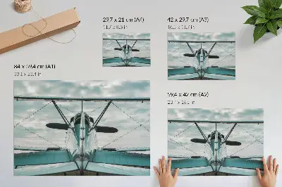 Vintage poszter kétfedelű repülőgép elölnézete ipari stílusban