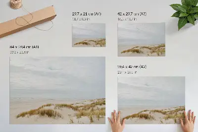 Poszter nyomtatás homokos tengerpart minimalista stílusban, békés tér ábrázolással