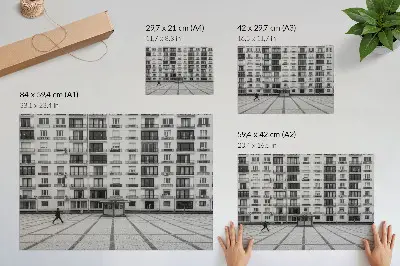 Vintage poszter modern épület erkéllyel és térrel