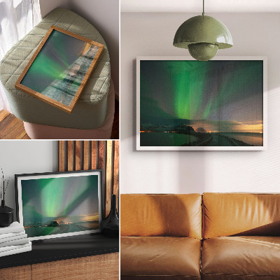Poszter Aurora Borealis hideg hegyi táj felett