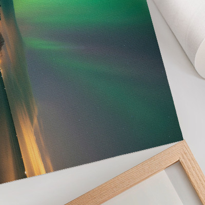 Poszter Aurora Borealis hideg hegyi táj felett