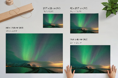 Poszter Aurora Borealis hideg hegyi táj felett