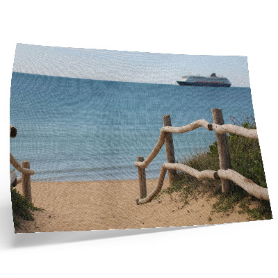Poszter Strand hajó tenger fa korlát homok
