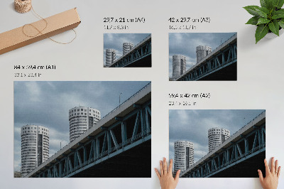 Vintage poszter Híd és felhőkarcolók modernitás szimmetria elegancia
