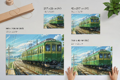 Poszter Illusztratív vonat tengerparti tájban