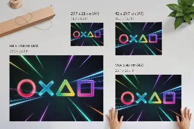 Neon geometriai alakzatok mozgásban vintage poszter
