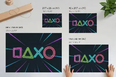 Poszter nyomtatás neon formák dinamikus színekkel futurisztikus stílusban