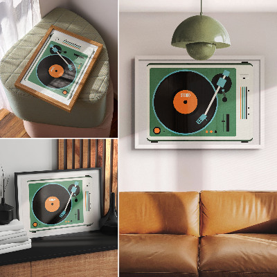 Vintage poszter Retro gramofon kontrasztos geometrikus színekkel