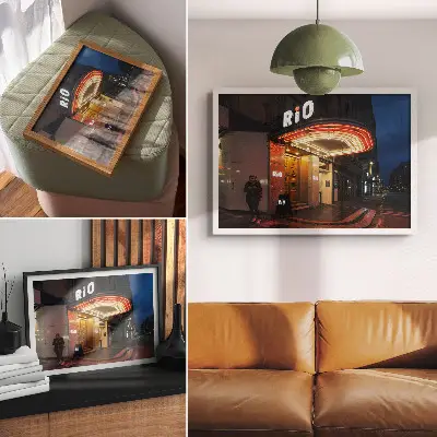 Poszter retro mozi neonfények piros és krémszínű mintával