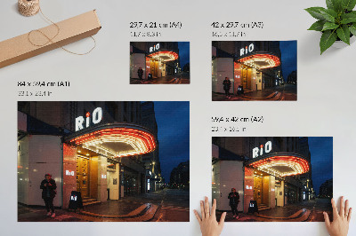 Poszter Retro mozi neonfények piros krémszínű