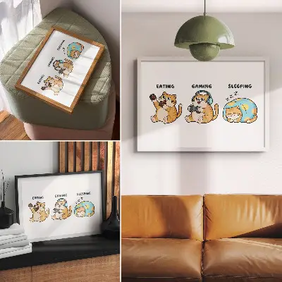 Vintage poszter vicces macskás illusztráció aranyos mókás mintával