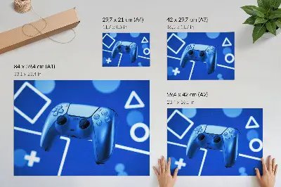 Poszter nyomtatás játékvezérlő kék geometrikus háttérrel