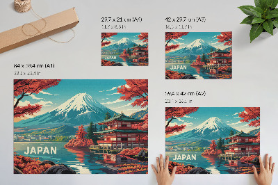 Poszter nyomtatás Színekkel teli tó, hegy, japán táj