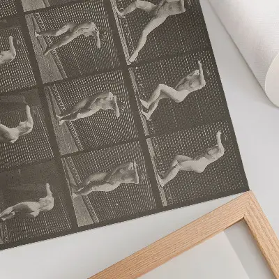 Eadweard Muybridge: 73. számú tábla. Meglepetten megfordul és elmenekül (1887) vintage poszter vintage poszter