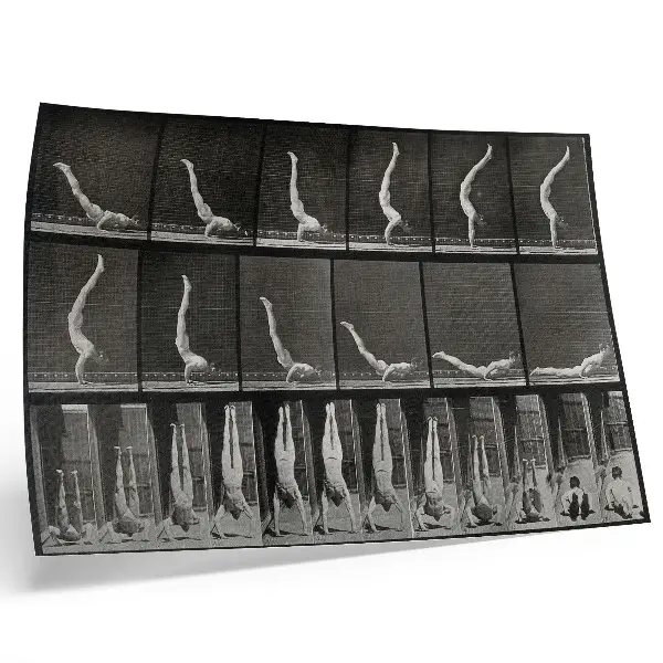 Poszter Eadweard Muybridge 1887-es fotója egy hanyatt fekvő, kézen álló férfiról